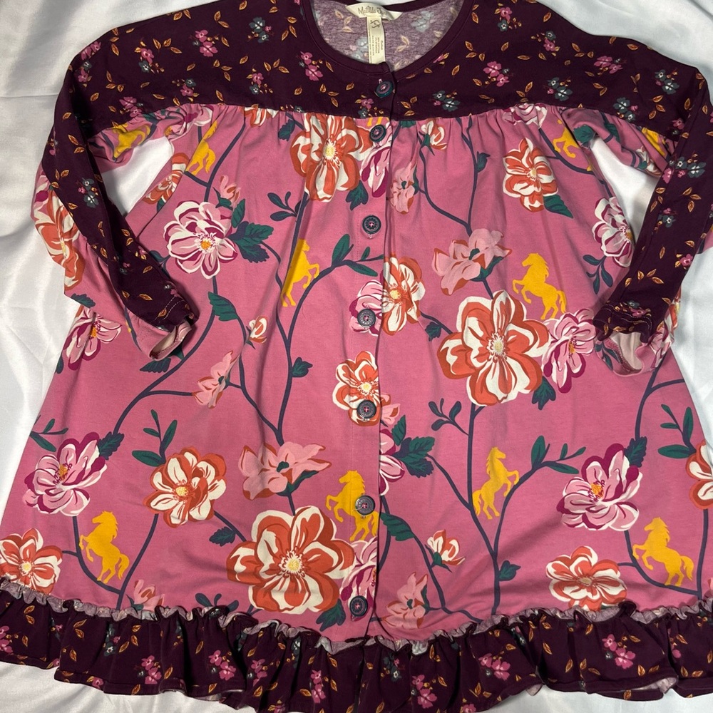 Matilda Jane Fresh Cut Flowers Horse‎ Ruffle Shirt Dress Girls Size 6 Pink $58